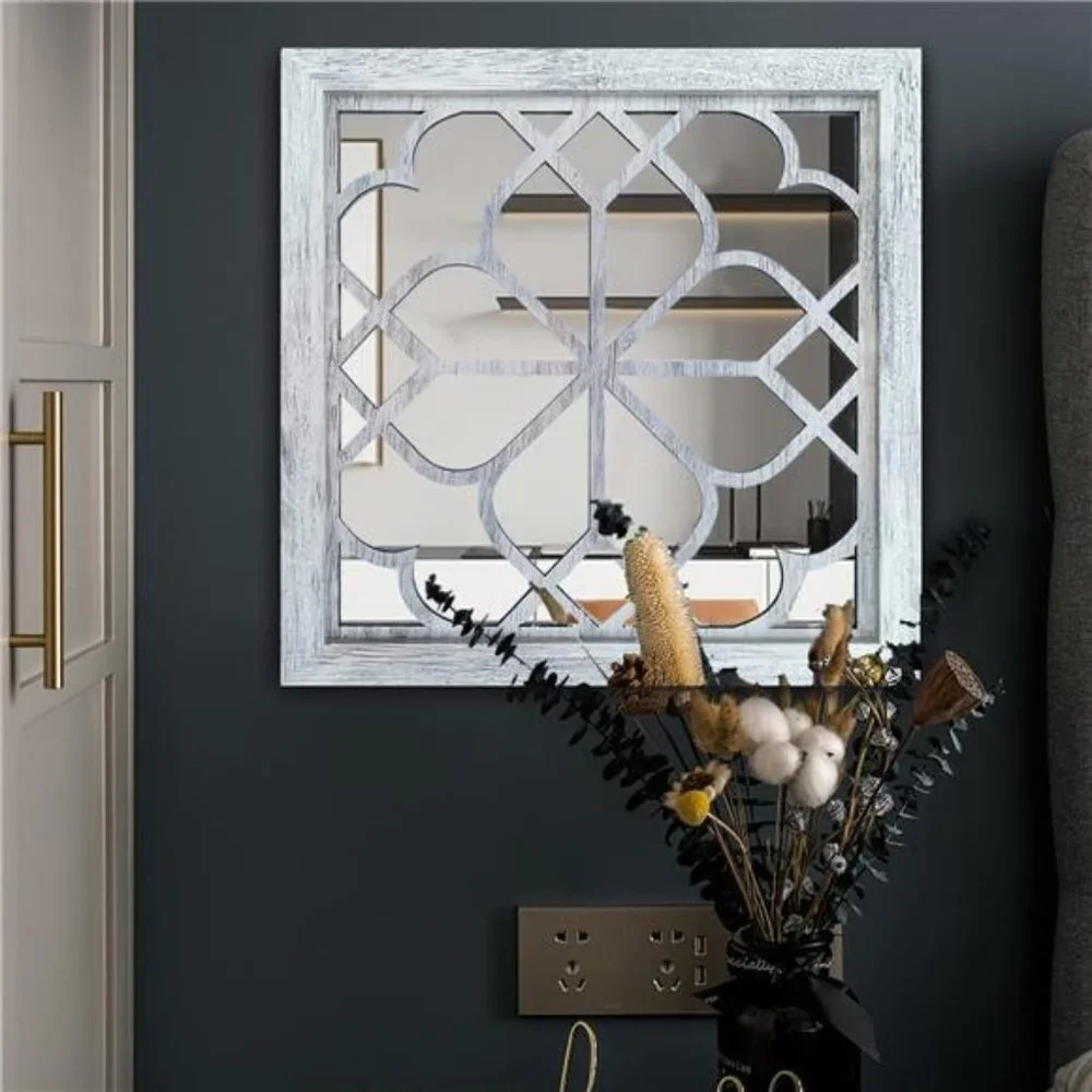 2 PCS Square  Wall Mirror,Gorgeous Rustic Farmhouse Accent Mirror,Rustic White